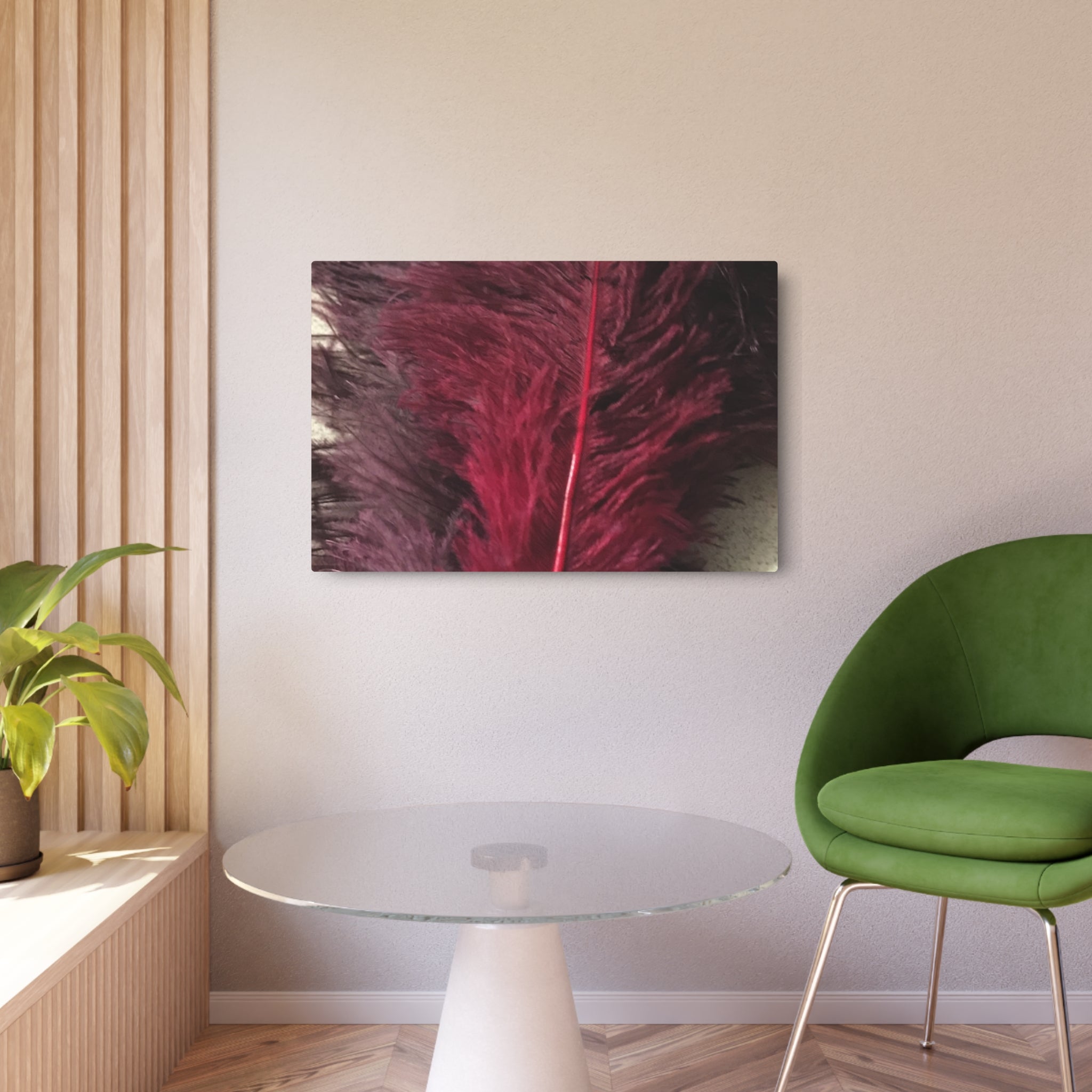 Red Feather Wall Art - Elegant Feather Metal Art Sign - Home Decor for Nature Lovers